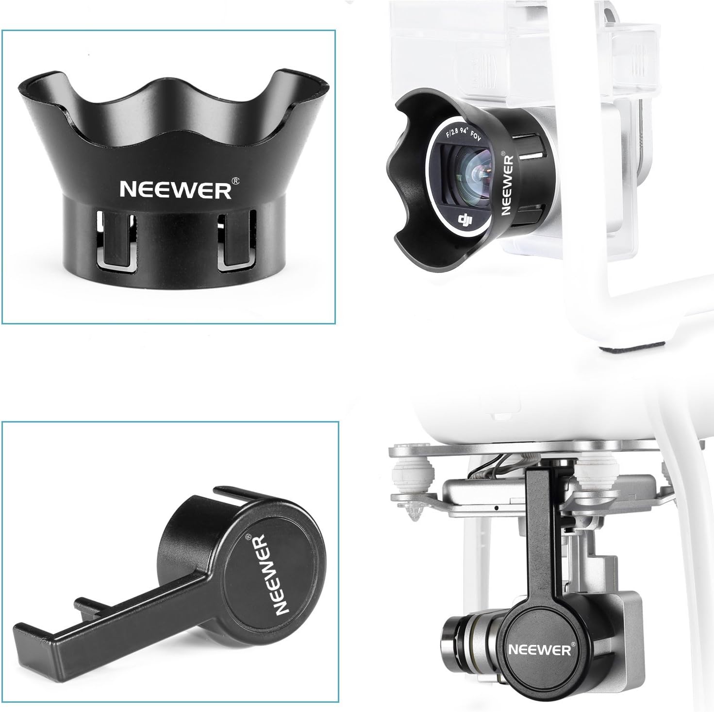 Neewer for DJI Phantom 3 Standard Professional and Advanced, Protective Camera Lens Cap Protector Cover + Flower-Type Rose Petal Lens Hood Made of Premium ABS Plastic (Black)