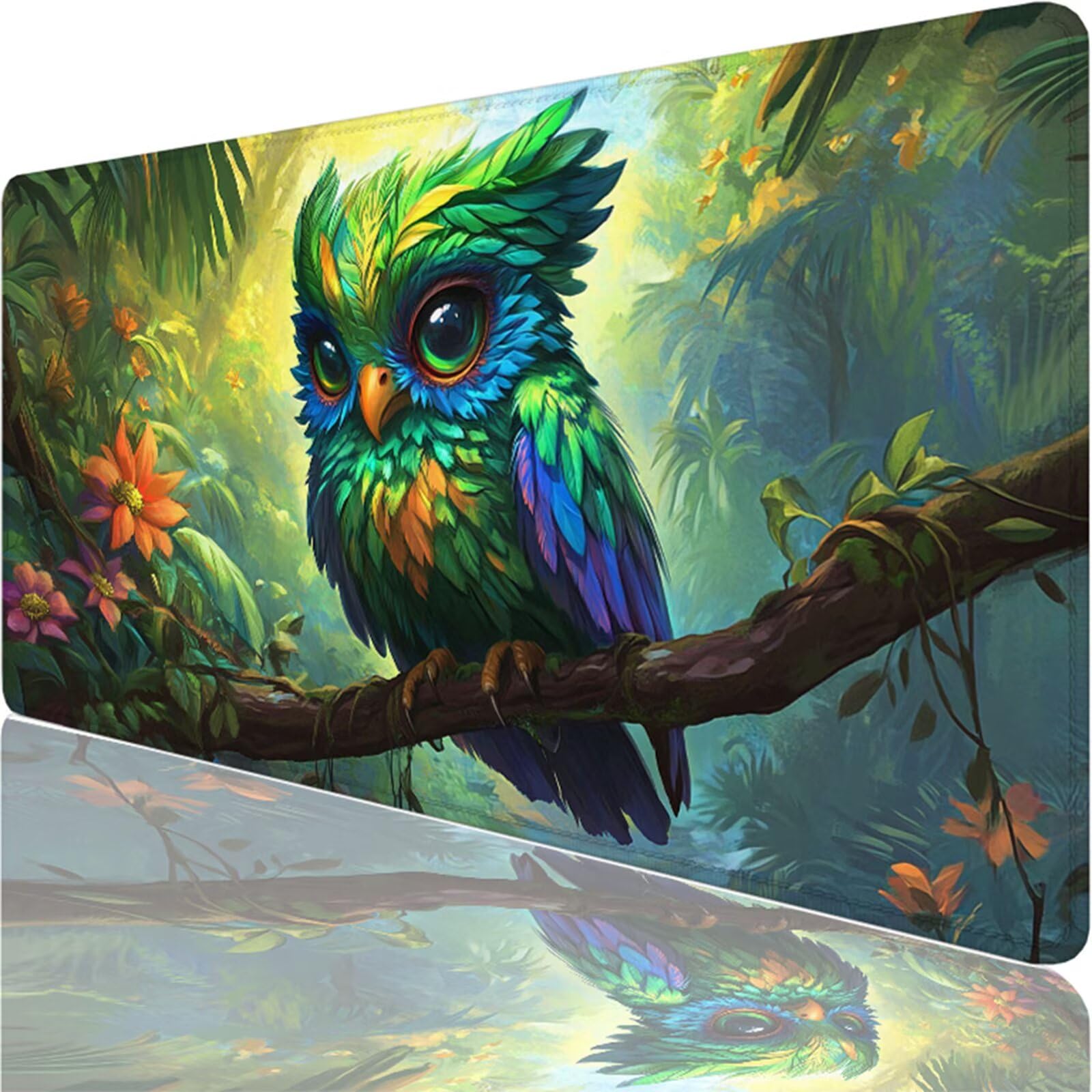 Tapis de Souris, 800 x 400 x 3 MM Tapis de Souris Vert, Grand Tapis Souris de Jeu avec Hibou, Imperméable, Texturée Résistant à Usure Lavable, pour Gamer, la Maison et Le Bureau XF-304