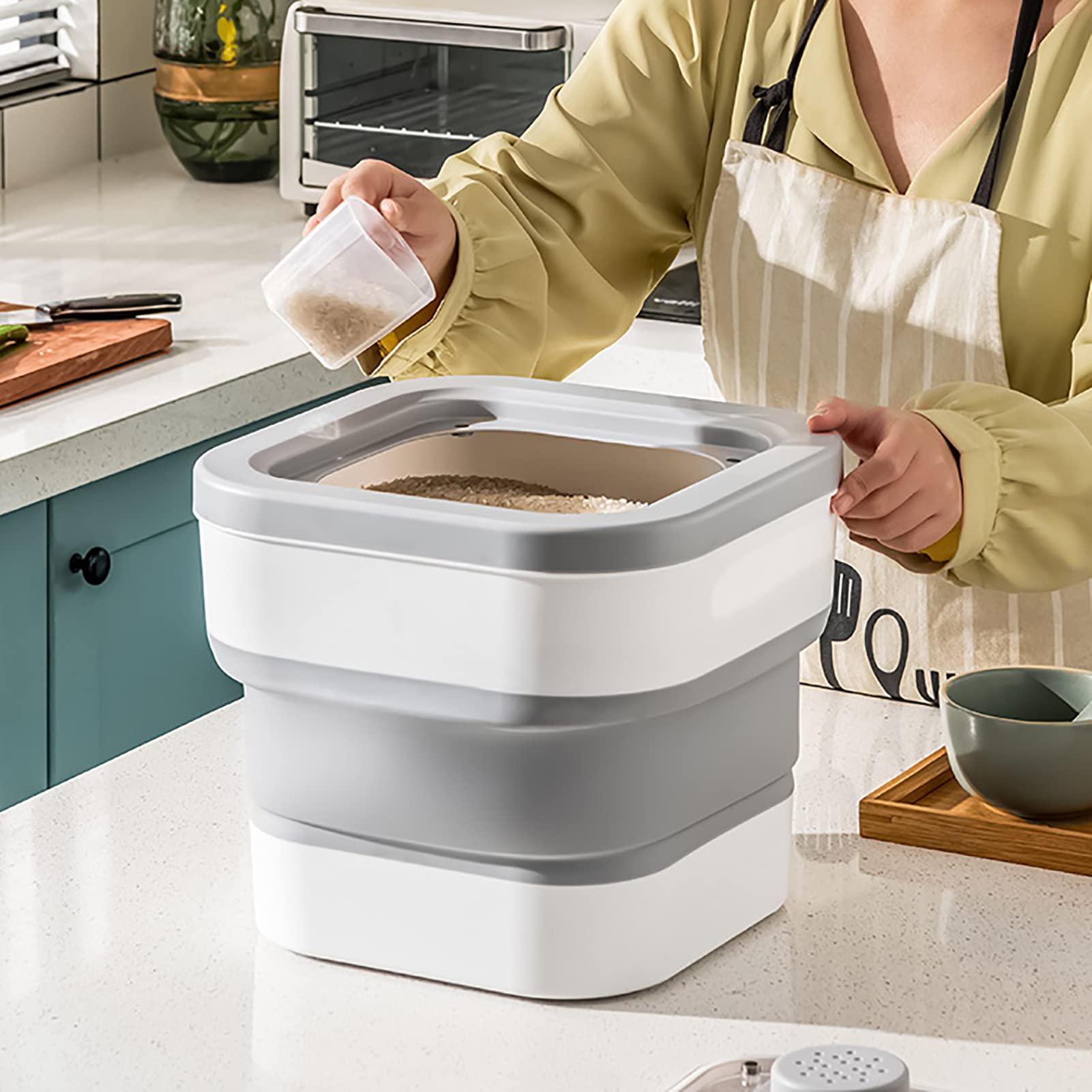 Contenitore Alimentare Raccoglibile per Riso, Capacità 12,5kg | Design sigillato, plastica resistente, comodo misurino, antipolvere, adatto per cereali e alimenti per animali domestici