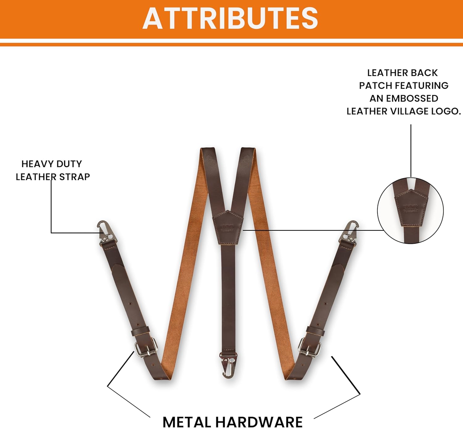 LEATHER VILLAGE Leather Suspenders for Men & Women Adjustable Y-Back Braces with Snaps Vintage Classic Style for Any Occasion