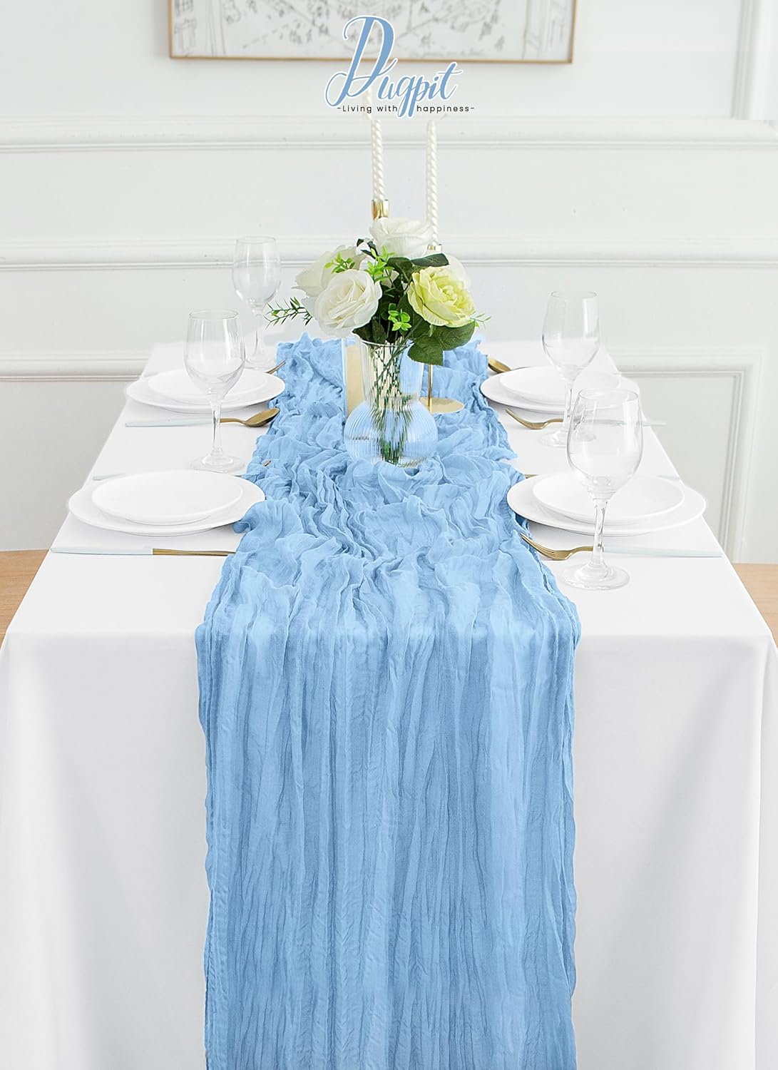 16Pack Baby Blue Table Runner 10FT Light Blue Cheesecloth Table Runner 35x120Inch Long Boho Gauze Cheese Cloth Table Runners Rustic Sheer Table Runners for Wedding Baby Shower Bridal Shower Decor