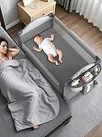 Vista 2 de Cuna para bebé, empacar y jugar, cuna ajustable de 4 alturas, cambiador de pañales con almohadillas para pañales, puerta con cremallera, mosquitera