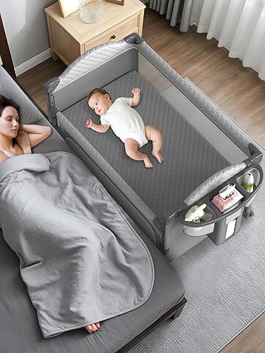 Miniatura 2 de Cuna para bebé, empacar y jugar, cuna ajustable de 4 alturas, cambiador de pañales con almohadillas para pañales, puerta con cremallera, mosquitera,
