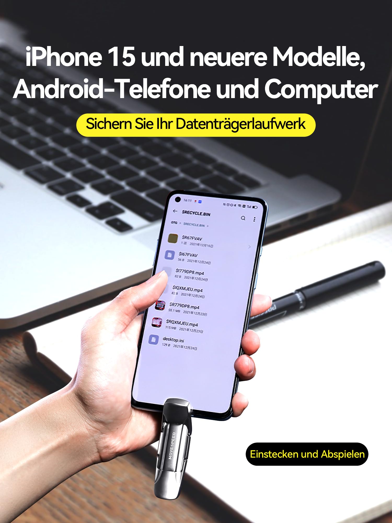 MOVE SPEED USB C Stick 256 GB – SSD esterno ad alta velocità 400 MB/s, dual USB Type-C + USB A 3.2 Gen2, chiavetta OTG compatibile con smartphone Android, iPhone 15, MacBook, laptop e tablet