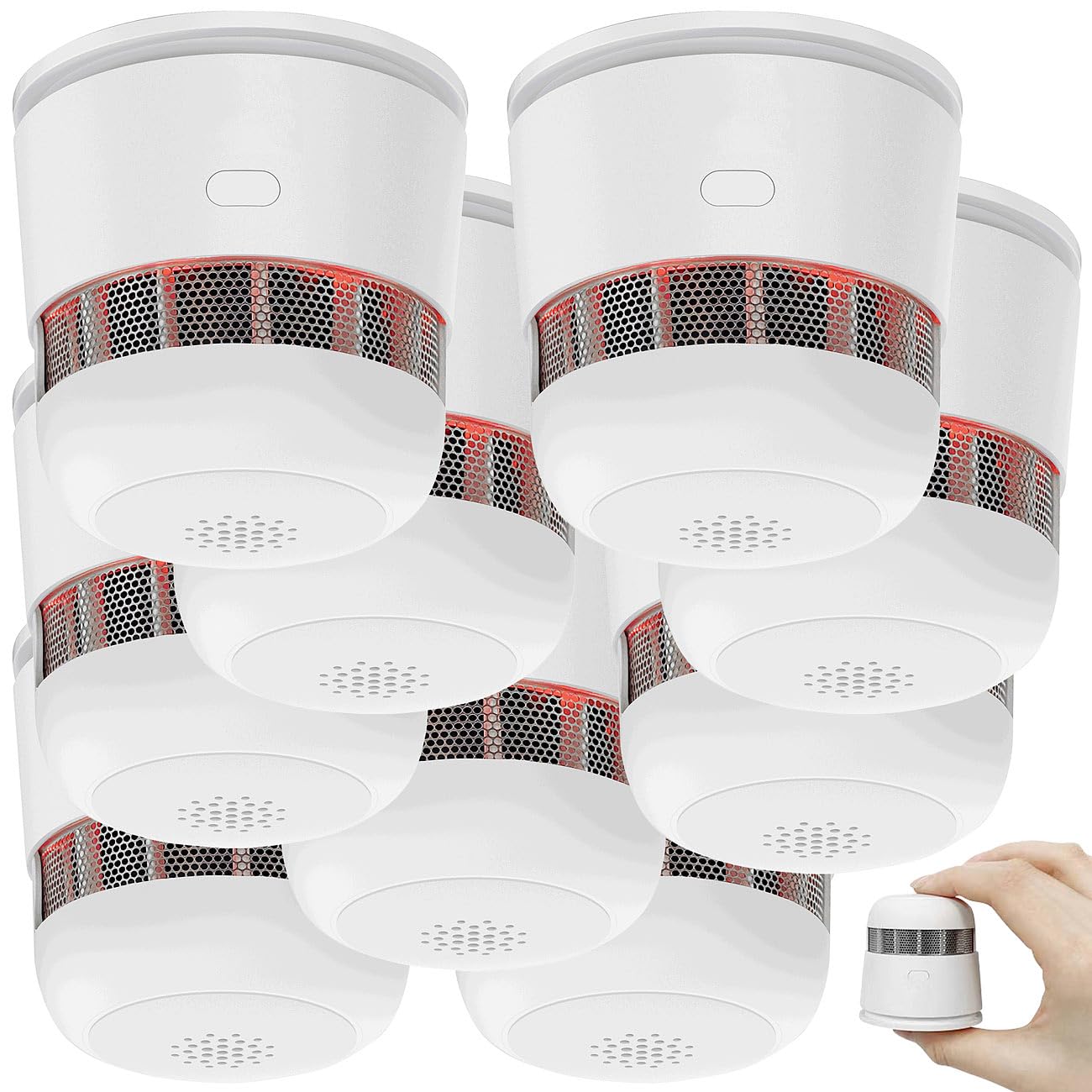 VisorTech rilevatore fumo 10 anni: 9-set Mini Rilevatore di Fumo Compatto, 10 anni di batteria, 85 dB (fumi vds batterie)