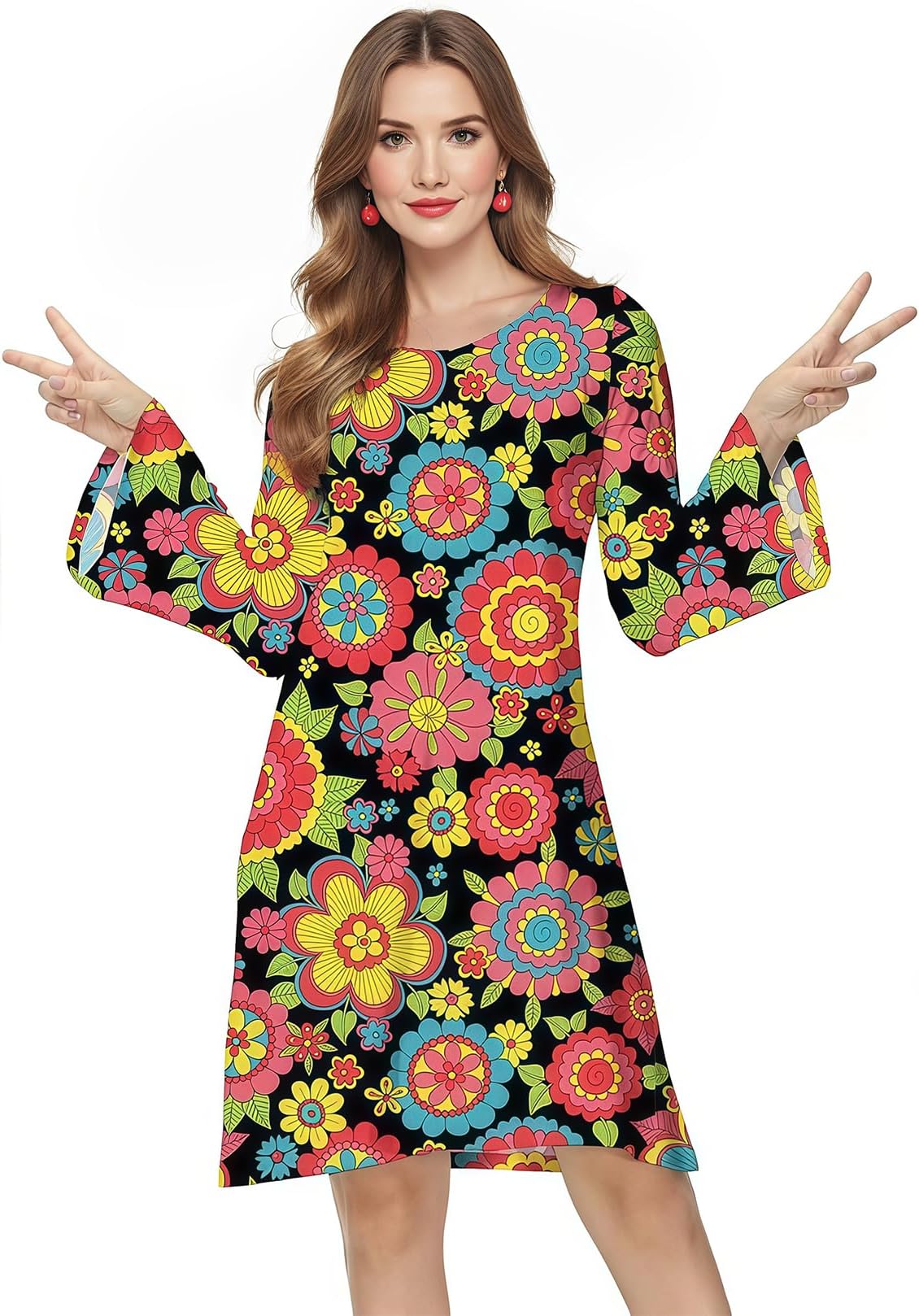 Bopika60s 70s Hippie Disco Dress Costume Women's Retro Disco Outfit Women Halloween Floral Dresses