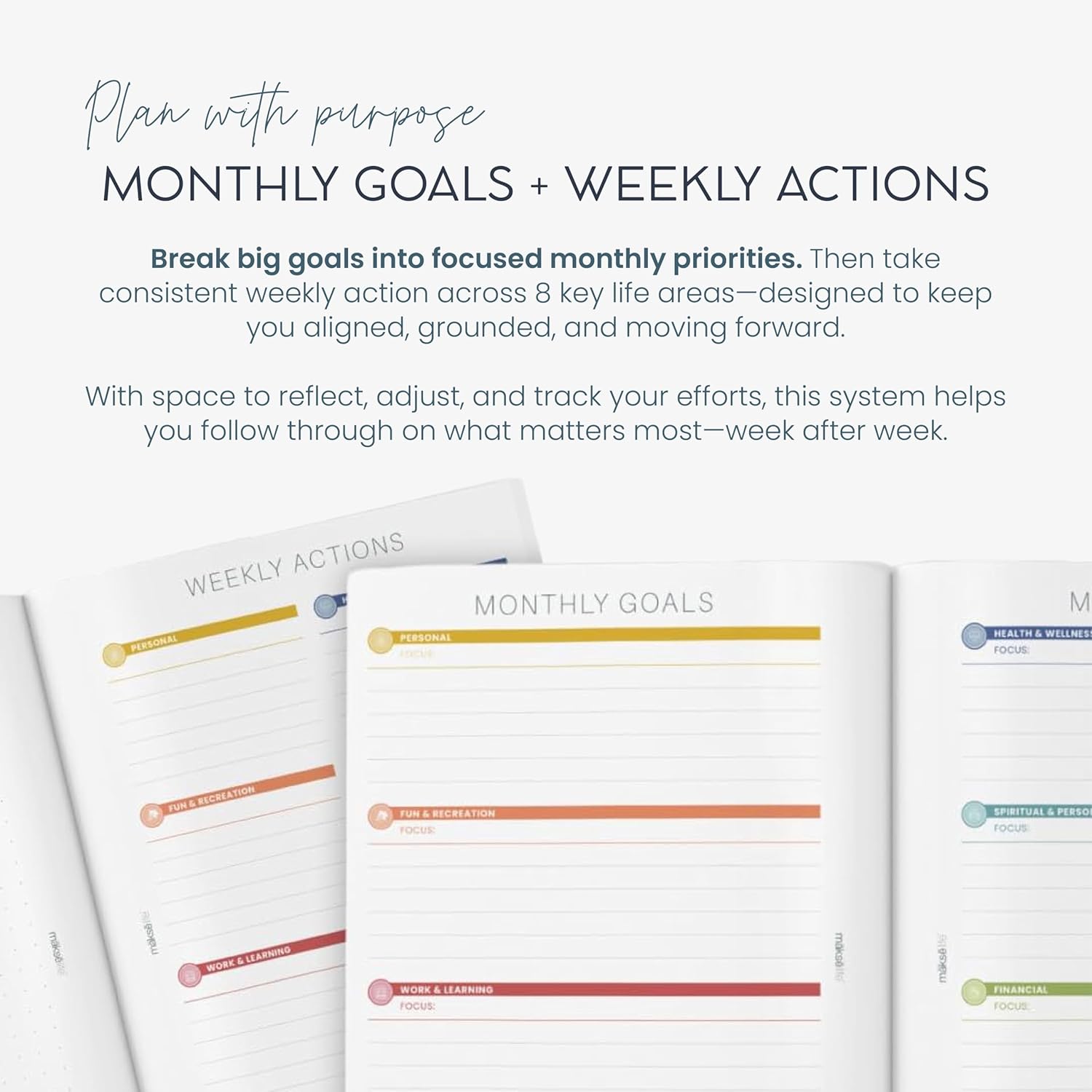 MäksēLife Goal Setting Companion Notebooks - Undated 12-Months Planner for Bold Vision & Weekly Actions, A5 Confidence-Building Achievement System, Fresh Start Set