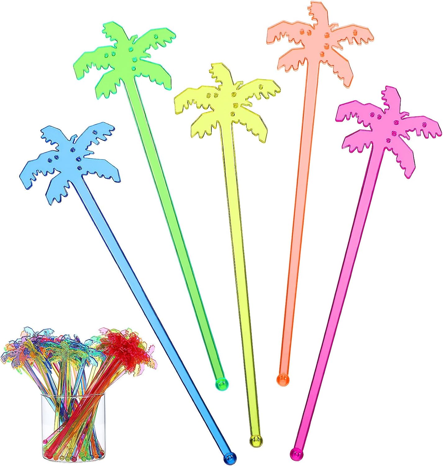 Plastic Mixing Rods Comfortable Grip Tropical Palm Tree Reusable Cocktail Stirrers Swizzle Sticks for Drinks Home Bar Party