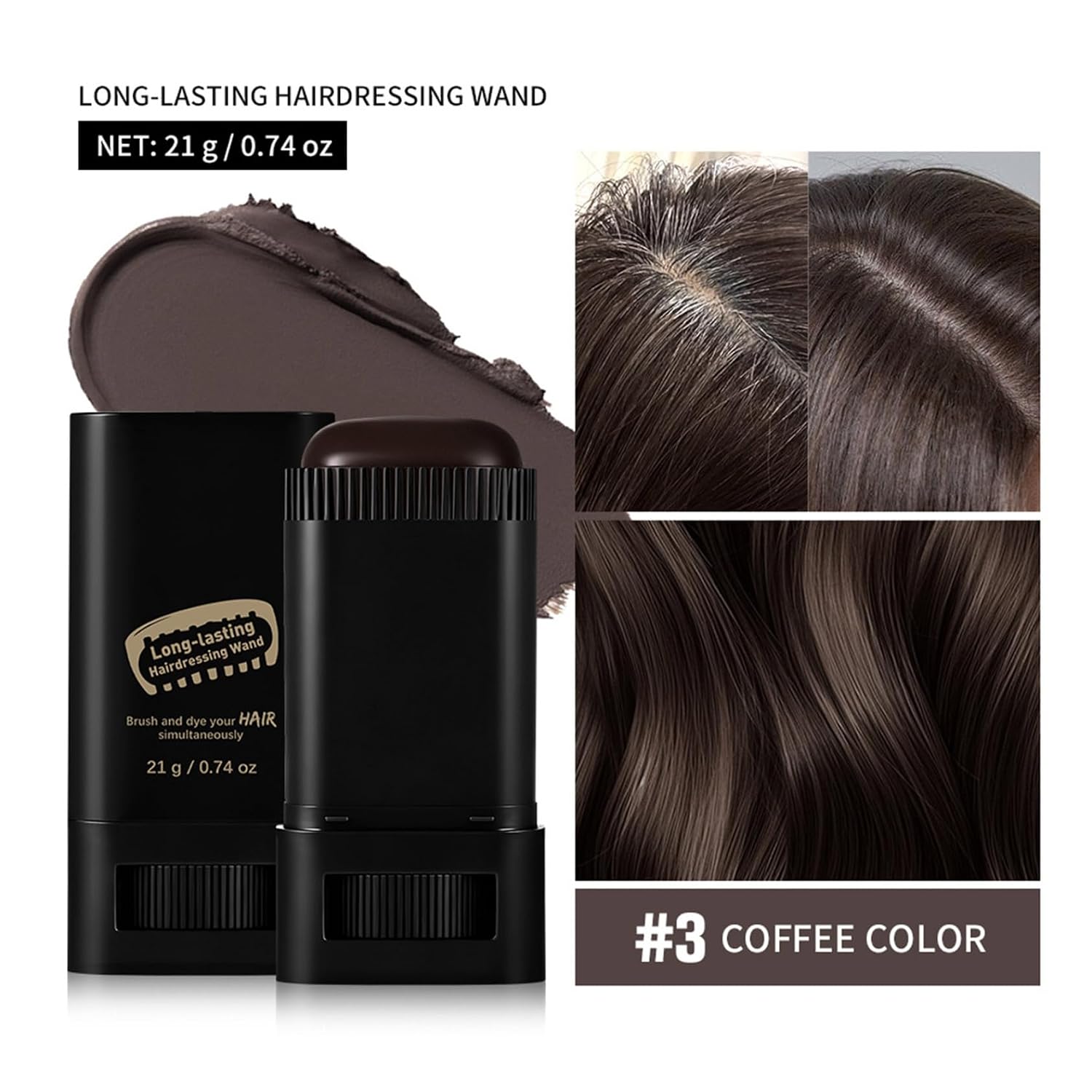 Travel Gray Root Wand – Rotating Stick, Water-Resistant, Built-in Comb for Easy Touch-Up Coffee One Size