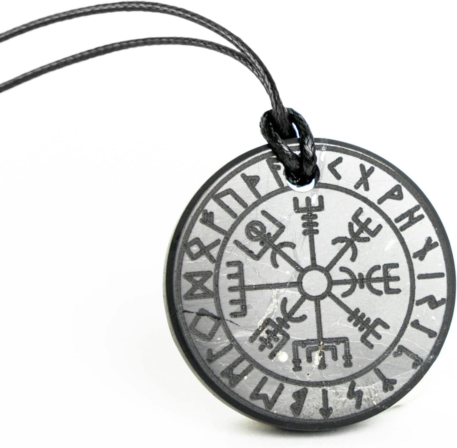 Karelian Heritage Shungite Pendant Round Shape | Healing Spiritual Natural Black Crystal Jewelry Pendant | Sacred Symbol Talisman Amulet Necklace for Meditation