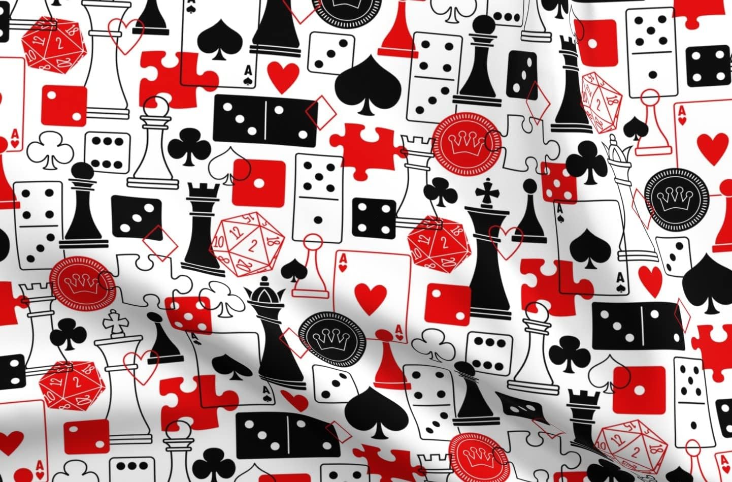 Spoonflower Fabric - Chess Dice Puzzles Games Play Game Fun Marble Nerd Geek Printed on Polartec(R) Fleece Fabric by The Yard - Sewing Blankets Loungewear and No-Sew Projects