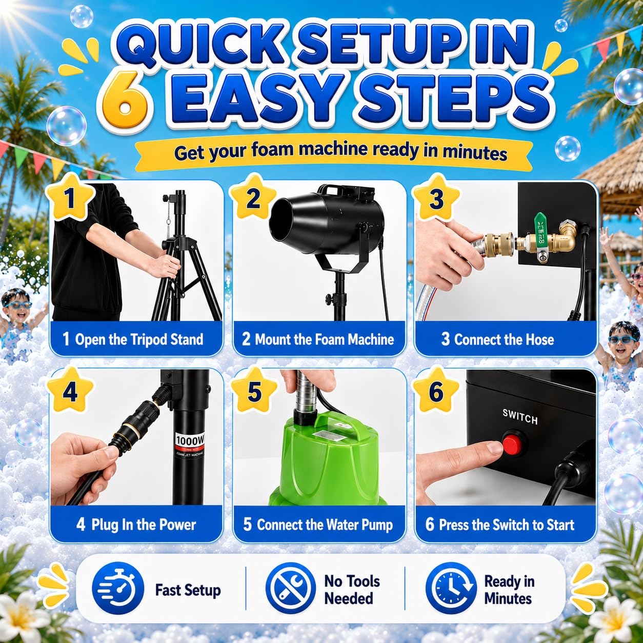 Seifenblasen-Schaummaschine, Elektrische Party-Schaummaschine | 9,84–16,4 Fuß Spray, deckt 215 Quadratfuß ab, mit verstellbarem Ständer, for Bühne, Hochzeiten, Gartenfeiern(Black)