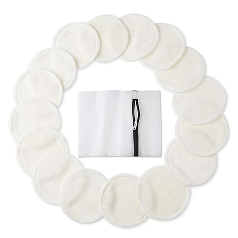 Reusable Cotton Rounds (16 Pack) with Laundry Bag, Washable Facial Cleansing Cloths