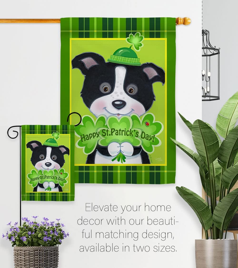 Breeze Decor - St. Pat's Puppy Spring - Seasonal Impressions Decorative Vertical House Flag 28" x 40" Printed in USA