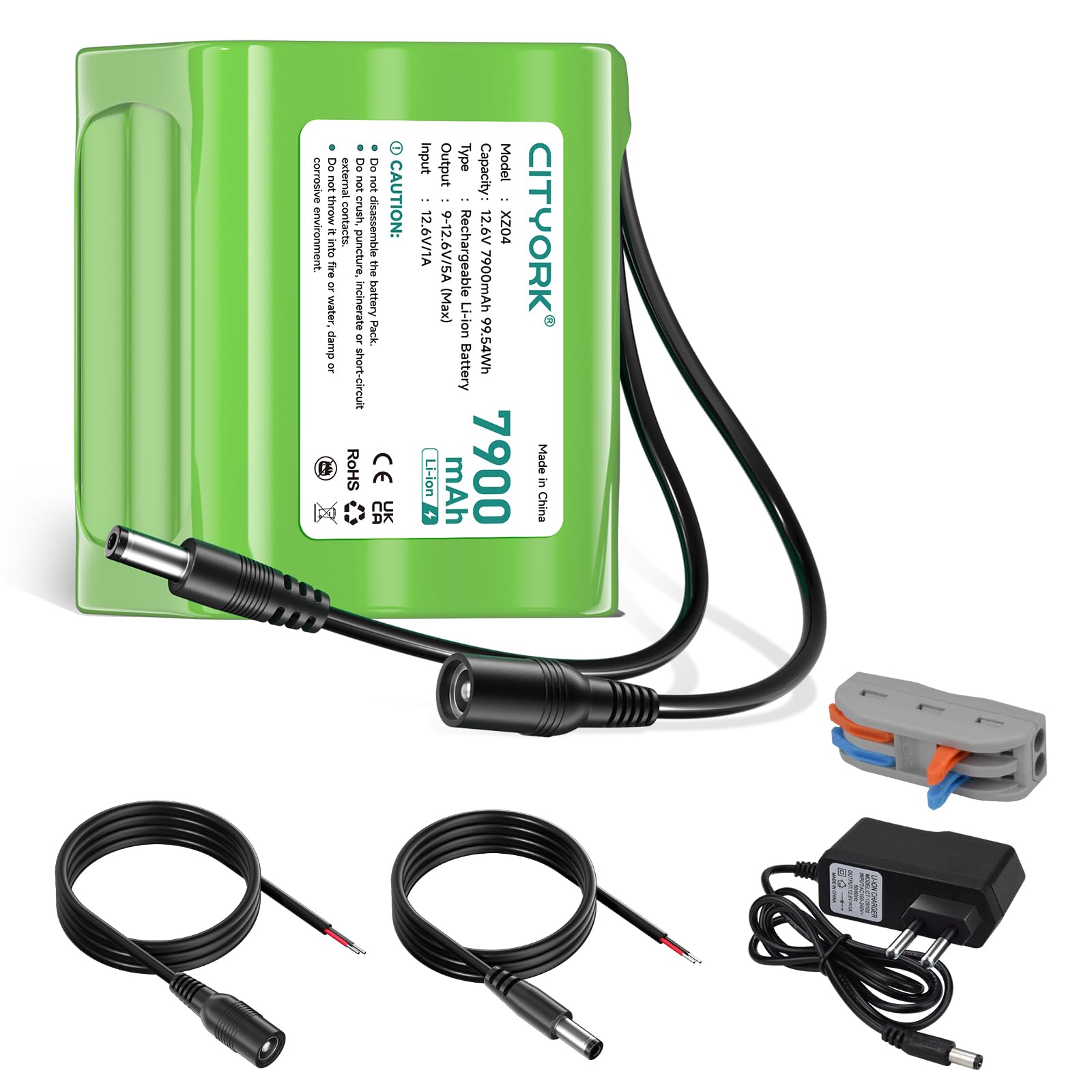 CITYORK Batería de litio recargable de 12,6 V 7900 mAh para faroles solares al aire libre, cámaras CCTV, cámaras digitales, videocámaras, reproductores de CD, dispositivos Bluetooth, radio, altavoz