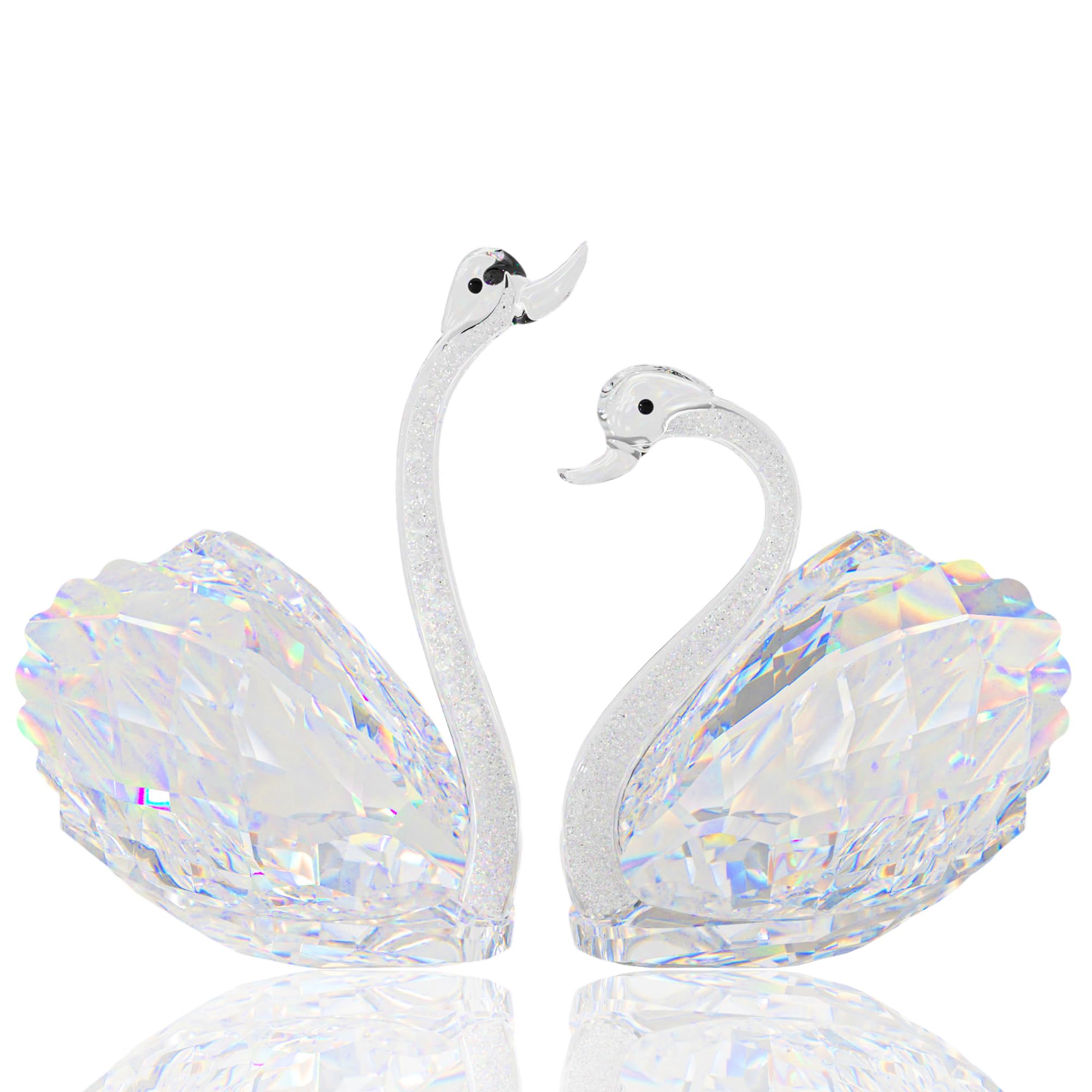 2pcs Crystal Swan Wedding Gifts for Couple - Clear Crystal Swan Figurines Decor & Collectible Statue - Perfect for Valentines Day, Christmas, Anniversary & Birthday Gifts