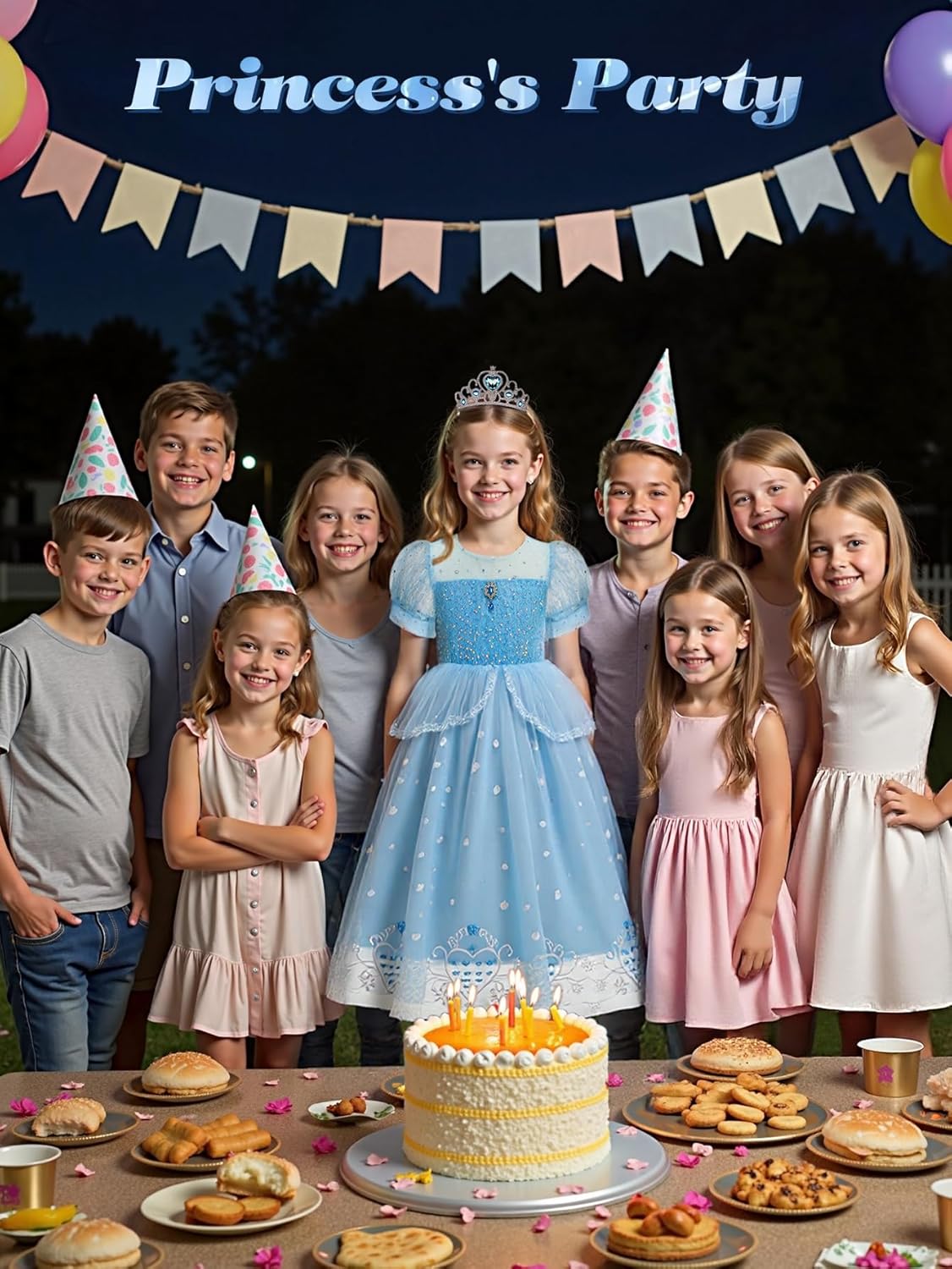 AntDesign Princess Dresses for Girls with Crown Wand Bow Trailing Drag Princess Costumes for Party Cosplay - Image 4