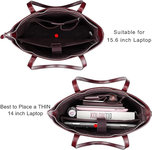 Miniatura 3 de S-ZONE Bolso de mano de cuero para mujer, bolso de hombro de oficina, maletín para computadora portátil de trabajo de 15.6 pulgadas