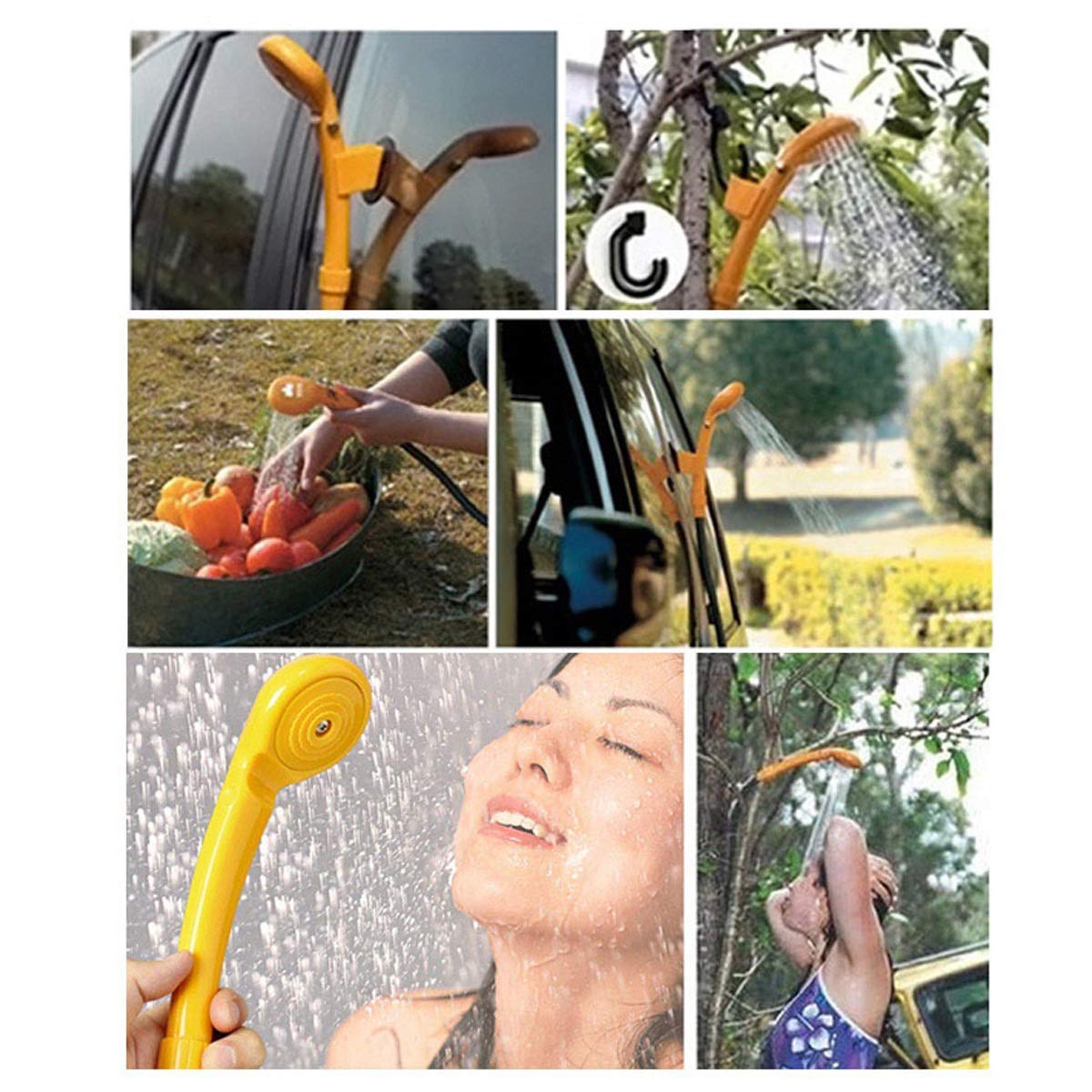 Riloer Kit doccia portatile da esterno, docce da campeggio portatili 12V con pompa dell'acqua, cavo da 5 metri con presa accendisigari, max 7 litri di acqua al minuto compatto