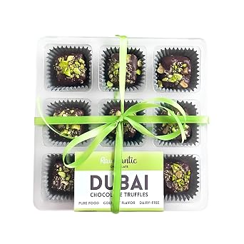 Rawmantic Dubai Chocolate Truffle 9 Mini Bites x 14g Blend of Raw Dairy-Free Dark Chocolate, Kataifi, Tahini, Pistachios & More, No Artificial Flavors, Non-GMO & Kosher, Guilt-Free Snacks