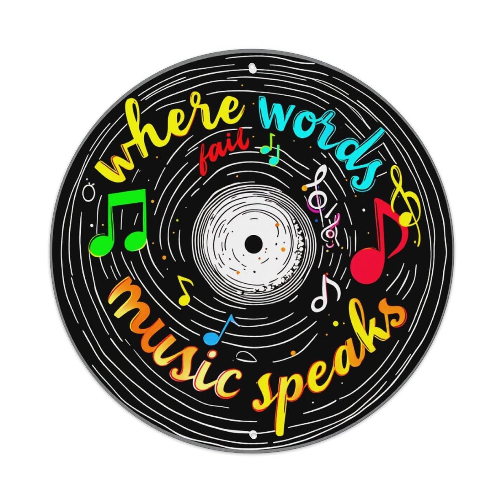 Music Vinyl Record Art Design Round Tin Sign Vintage Metal Poster, Home Bar Garage Man Cave Cafe Indoor & Outdoor Wall Decoration 8x8Inches