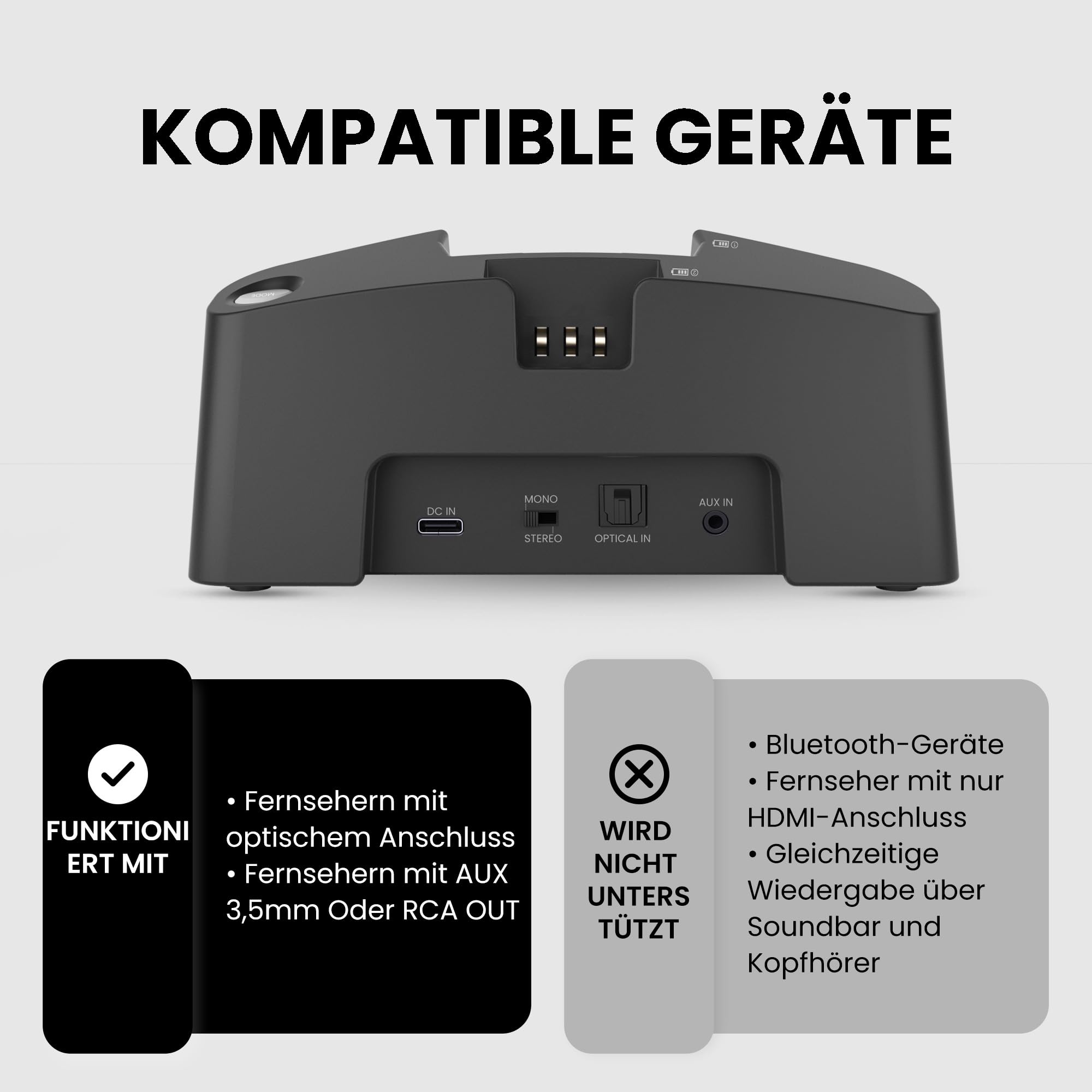 Avantree HT381 - Digitale Kabellose Kopfhörer für Fernseher mit HF-Sender, L/R-Balance-Lautstärkeregelung, TV-Ohrhörer für Senioren, Kompatibel mit Fernsehern mit Optischem oder AUX-Audioausgang | L/R-Lautstärkeregler, Umgebungs-Sound, 3 EQ-Modi, RF-Sende