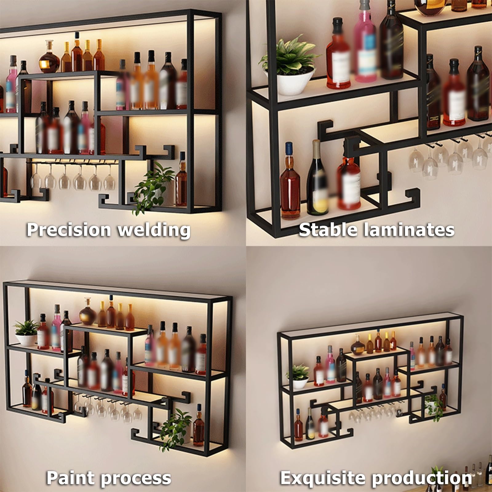 Portabottiglie Pieghevole per la casa, a LED, in Vetro, da Parete, riporre Bottiglie, Ferro, Cucina, Bar, Ristorante, Decorazione