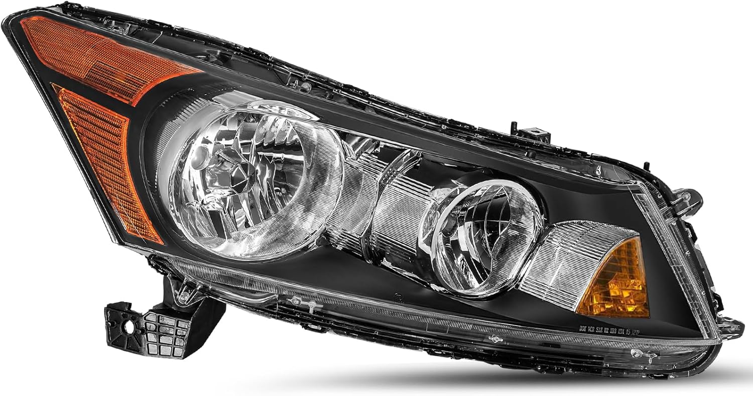 SOCKIR Headlight Assembly Pair Fit for 2008-2012 Honda Accord Sedan 4-Door Front Halogen Headlamp Chrome Housing with Clear Reflector Right Passenger and Left Driver Side