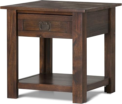 Simpli Home Monroe Mesa de centrode café rectangular, color marrón desgastado, Madera Noble, Carbón Marrón Envejecido