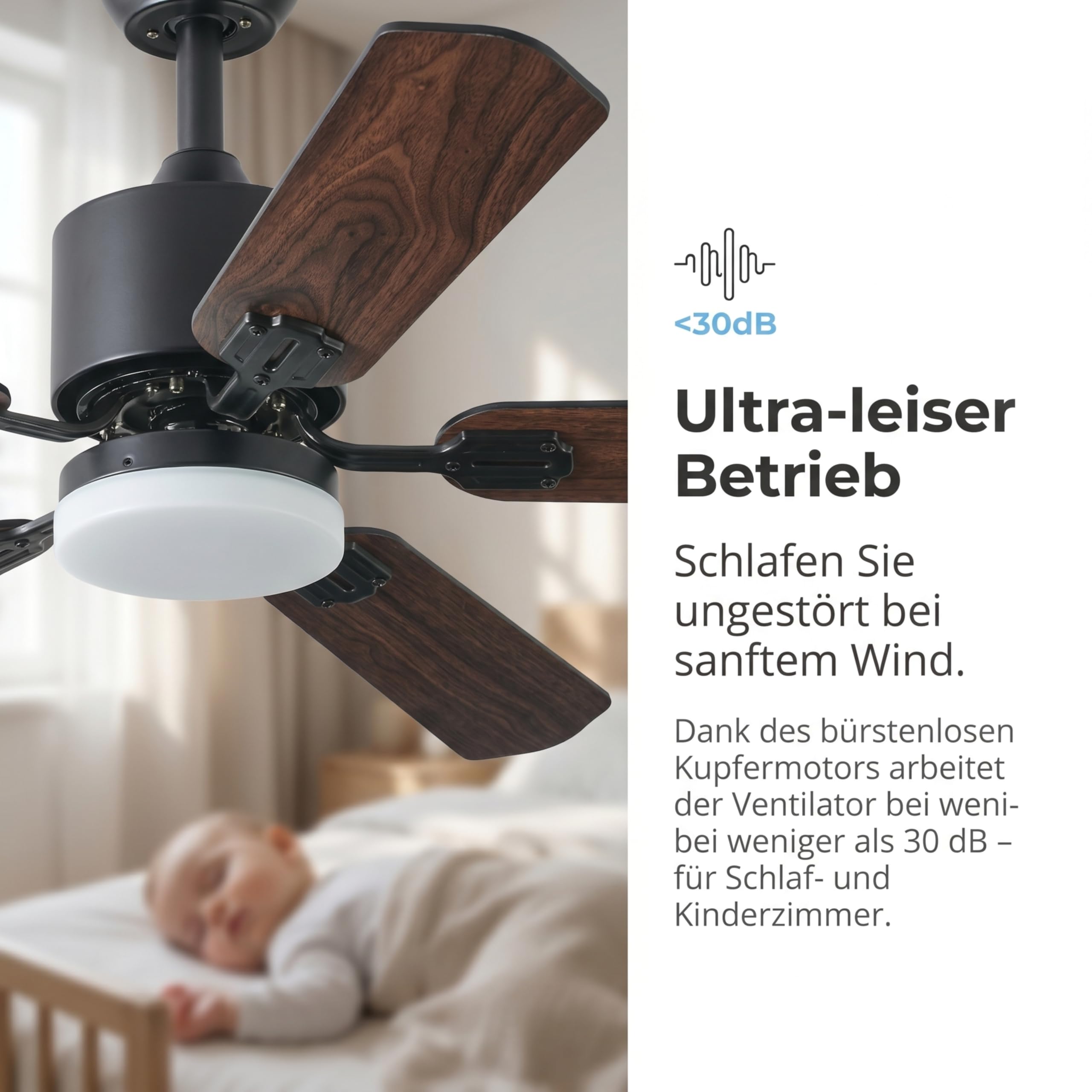 Deckenventilator mit Beleuchtung 3 Farbtemperatur und 6 Geschwindigkeiten LED Deckenventilator mit Lampe, APP/Fernbedienung, Timer, doppelseitige Flügel für Schlafzimmer Wohnzimmer (Schwarz, 108CM)