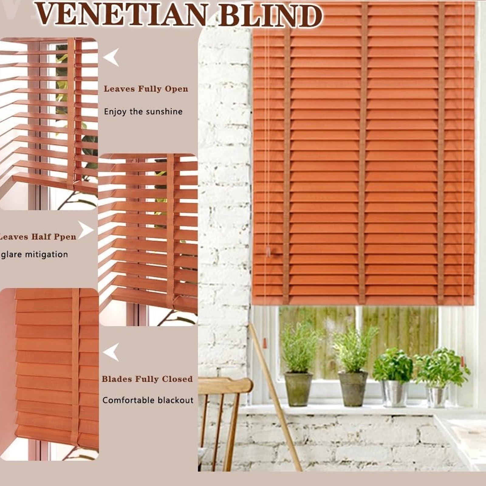 Store Vénitien Bois Lamelles 50 Mm - Sur Mesure, Occultant - Couleur Light Brown (marron Clair)
