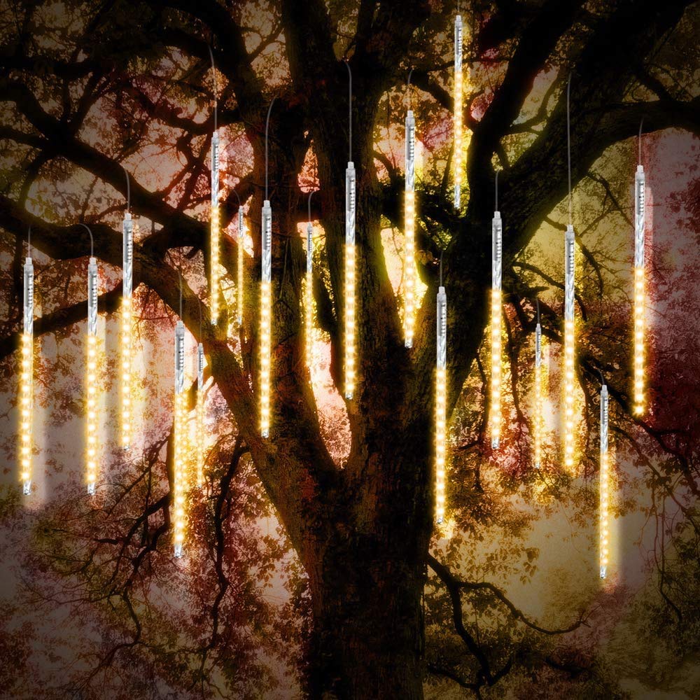 KIWITATA Super Bright SMD2835 LED Meteor Shower Lights, Drop Rain Icicle Lights,11.8 inch 8 Tubes 192leds Waterproof Cascading Outdoor Light for Holiday Home Party Patio Christmas Tree Decoration