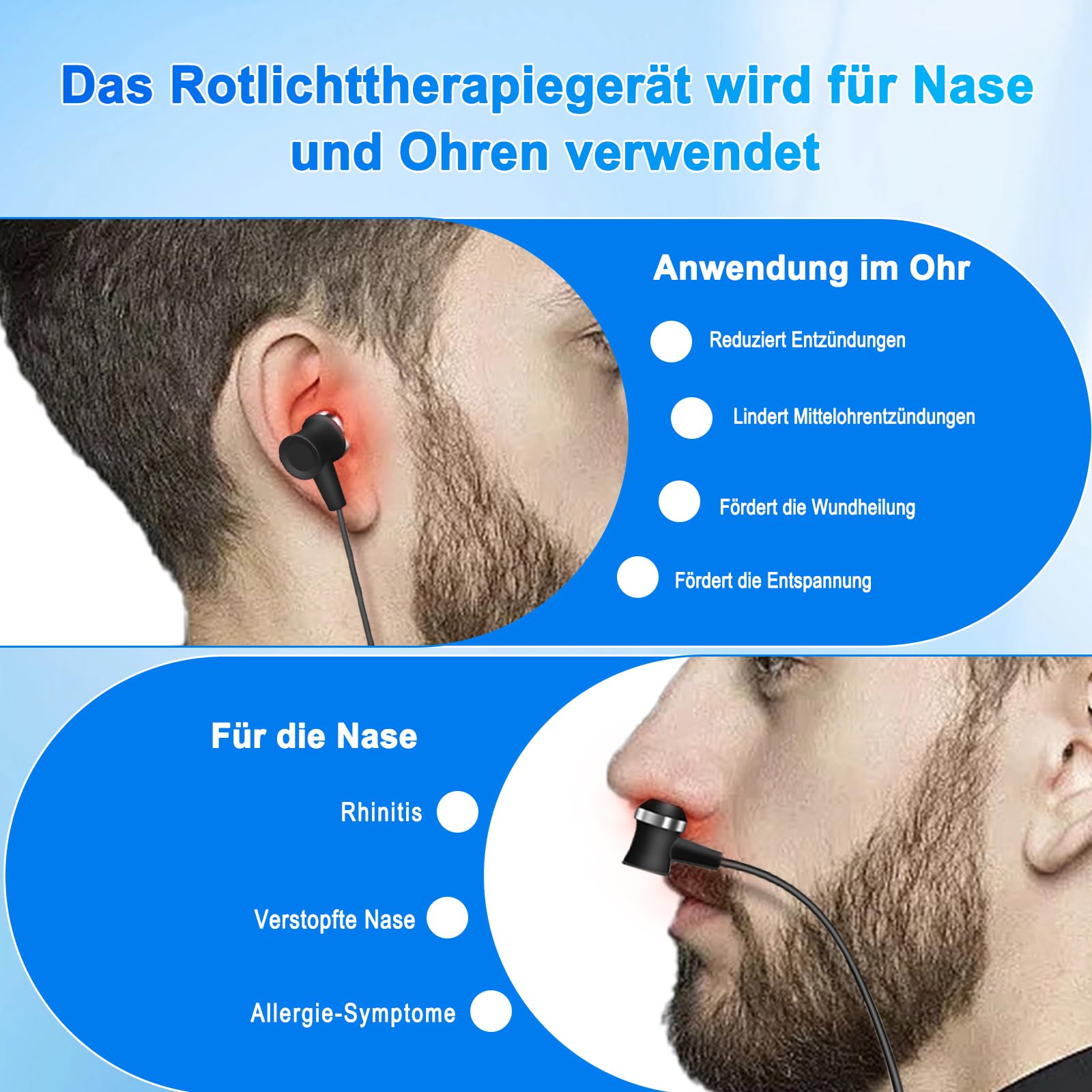 Dispositivo de terapia de luz roja para nariz y oídos, auriculares tinnitus, kit de terapia láser portátil 2 en 1, terapia por infrarrojos, tinnitus Earplugs, alivio del dolor en los oídos, ayuda para