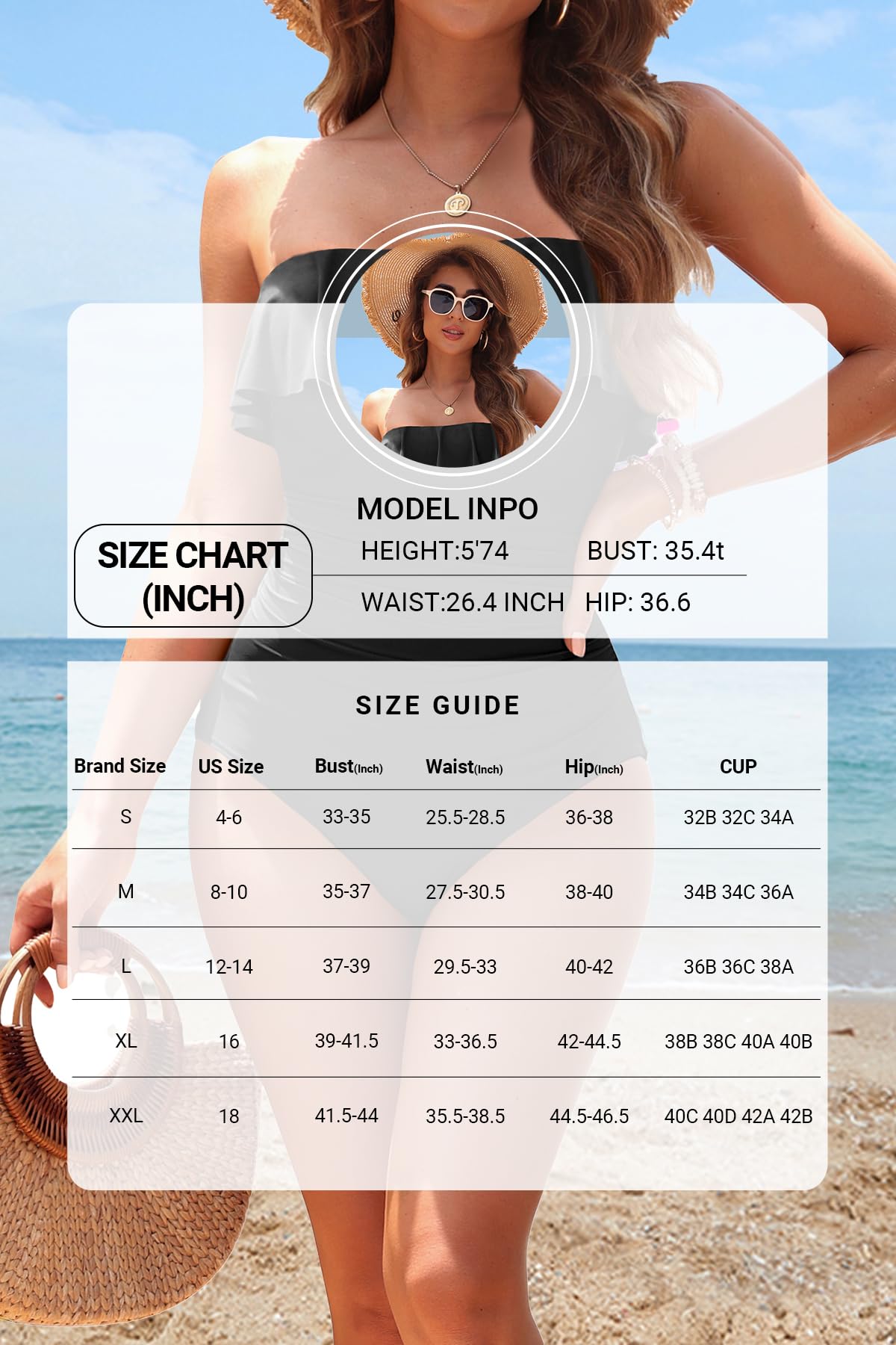 Holipick Maillot de bain une pièce sans bretelles pour femme - Gainant - Bandeau à volants - Maillot de bain amincissant