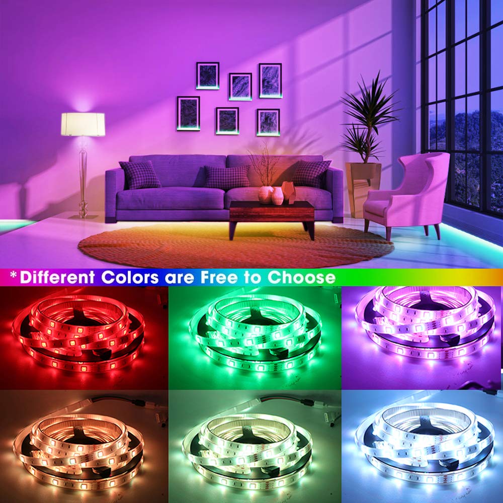 XUNATA LED Strip Lights, Waterproof Flexible RGB LED Strip Light Kit, 33ft/10m 5050 SMD 300 LEDs with 44 IR Controller and Power Adapter, Adhesive Tape Strip for Home and TV Decoration