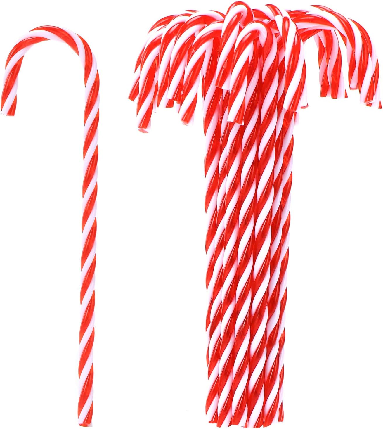 Pack of 24 Christmas Candy Cane Decorations, Red and White Plastic Candy Cane Ornaments for Christmas Tree Decorations Holiday, 15cm Length
