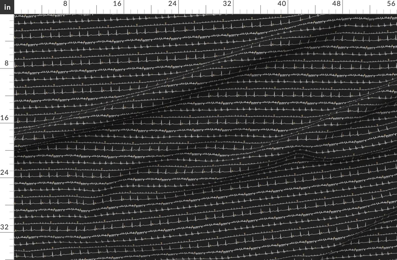 Spoonflower Fabric - Heart Black White Gold Sketch Doctor Medical Nurses Heartbeat Printed on Organic Cotton Sateen Fabric by The Yard - Sewing Quilting Apparel Home Decor