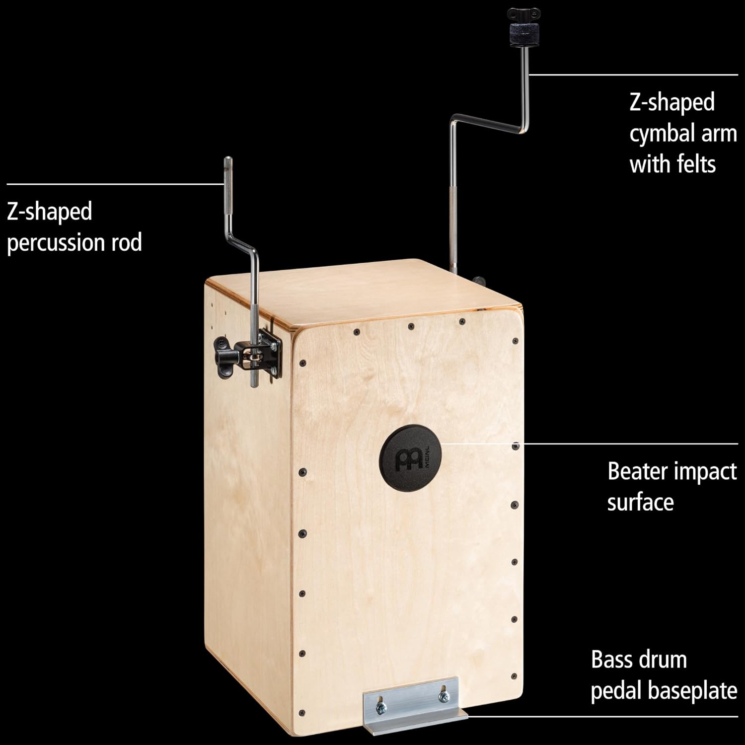 Kick Drum Cajon with Cymbal/Percussion Attachments and Bass Pedal Plate — MADE IN EUROPE — Baltic Birch, 2-YEAR WARRANTY