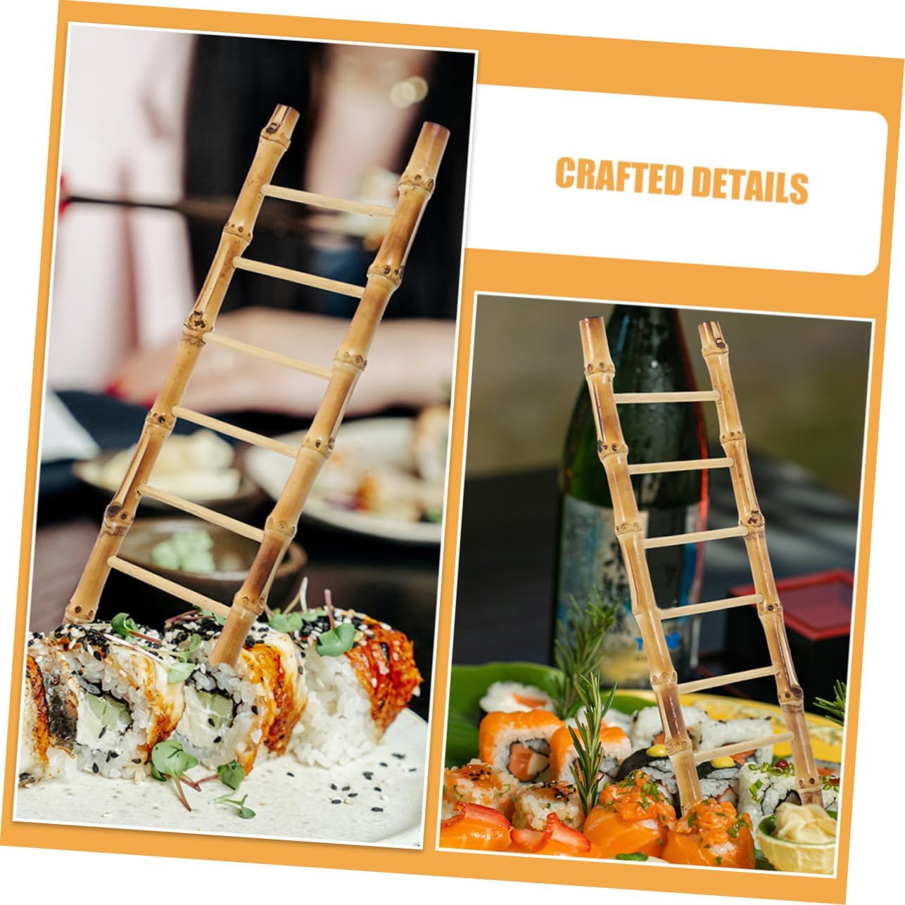 2pcs Miniature Bamboo Ladder Sushi Plate Decor Elegant Japanese Cold Dish Display for Restaurants Creative Sashimi Tray Natural Bamboo Material for Food Safety and Presentation