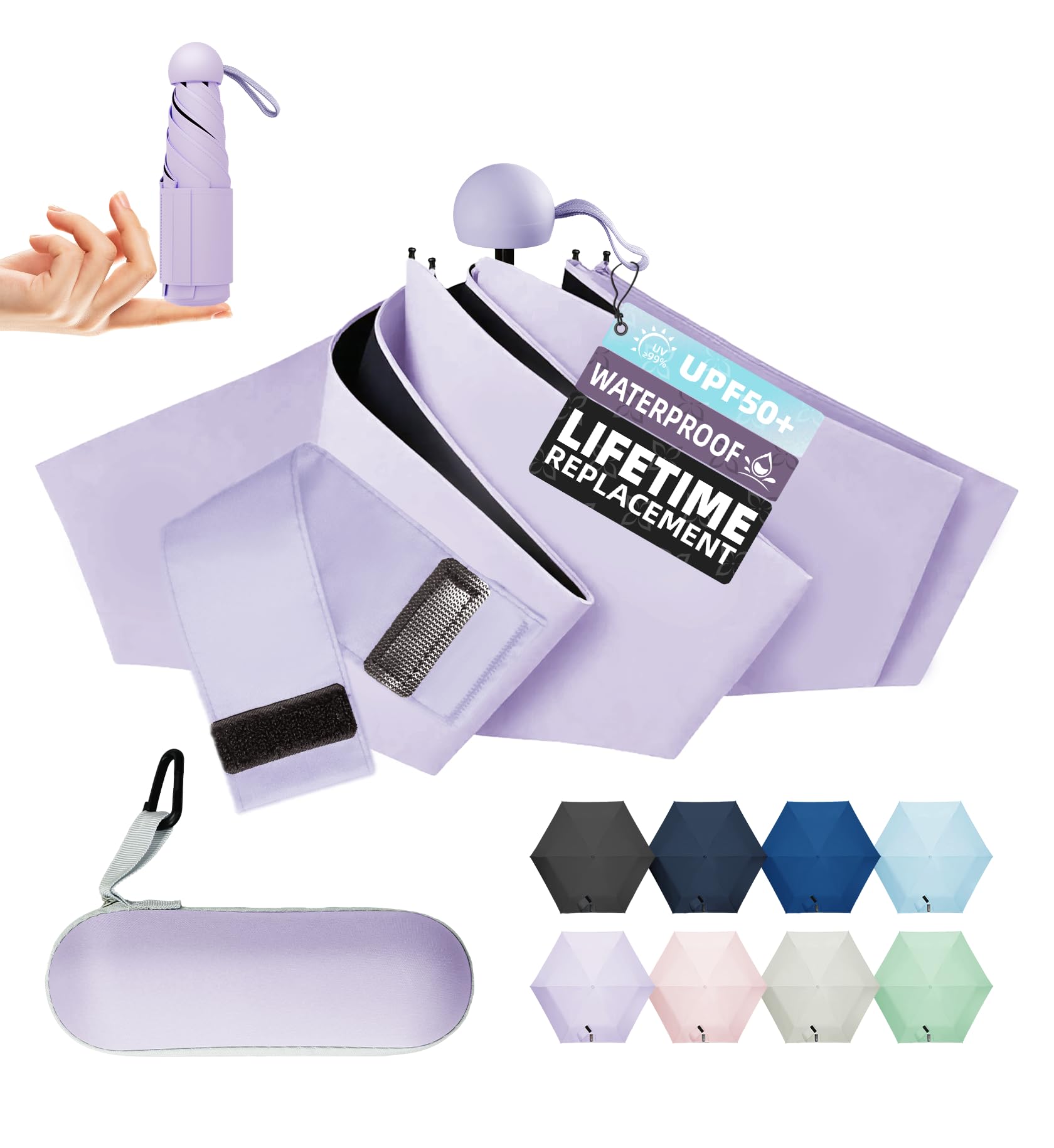 LILAC Travel Mini Umbrella Compact Small & Lightweight, UV Rain Protection, Pocket-Sized Folding Umbrellas with Quickdraw & Case for Men Women & Kids