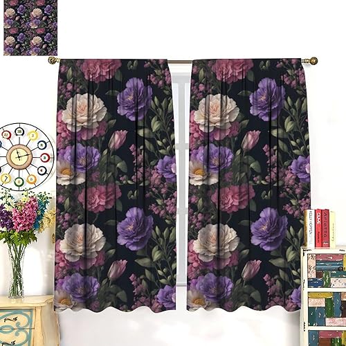 Miniatura 296 de Retro 70s Floral Blackout Window Curtains, Watercolor Flower Plant Rustic Modern Style Pattern Window Drapes, for Bedroom Living Room 42x45in 2