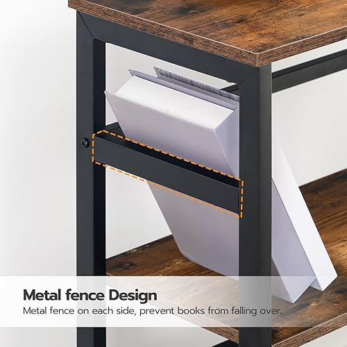 Miniatura 8 de Estantería de 3 niveles, estantería estrecha, estante de almacenamiento de discos con valla lateral, estantes independientes de madera, estante de