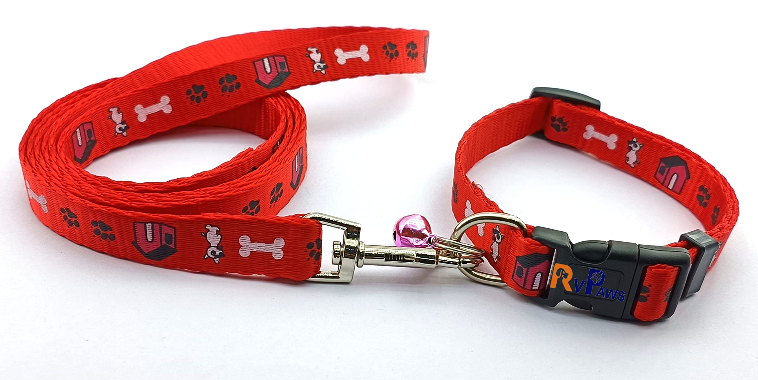 Woofy 15 MM Paw/Bone Printed Soft Nylon Collar Belt and Leash with Adjustable Quick Release and Breathable Neck Collar Belt Set Ideal for Puppies & Small Dogs- Red (B0CD5VZQ3F) Amazon Price History, Amazon Price Tracker
