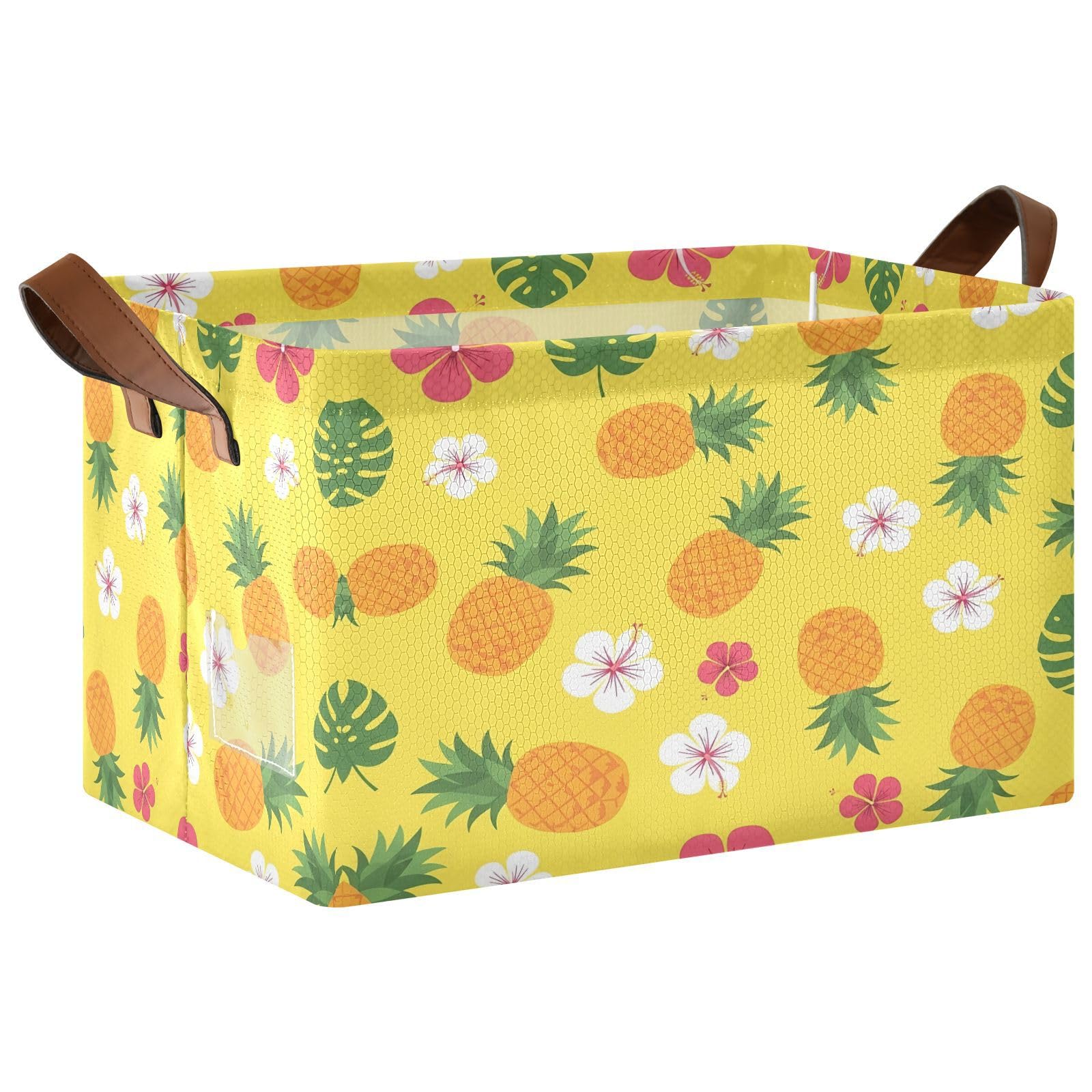 Cgiub Pineapple Hibiscus Storage Basket Waterproof Foldable Storage Bin Baby Laundry Basket Closet Organiser for Nursery Decor Home Organizing