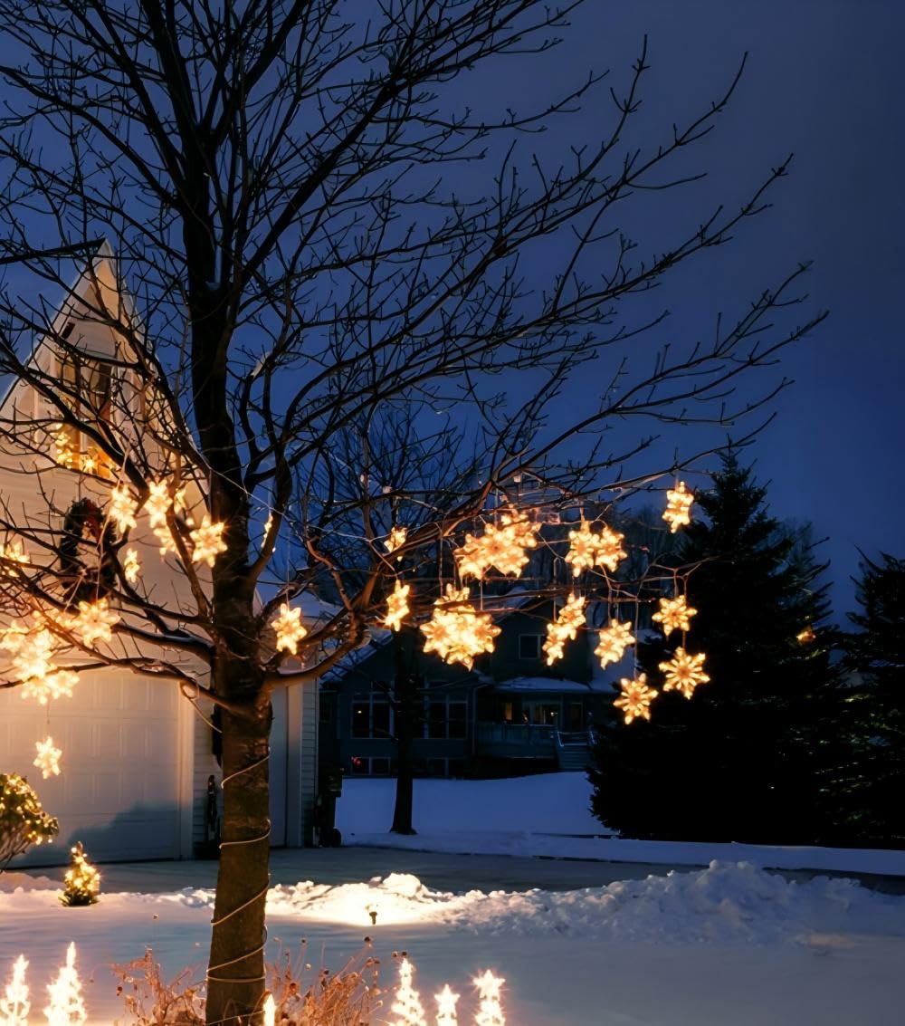 Quntis Luci natalizie da 86,4 cm, a batteria, confezione da 3 luci a 36 LED a forma di fiocco di neve, con timer di memoria, 8 modalità scintillanti, decorazione natalizia per interni e invernali