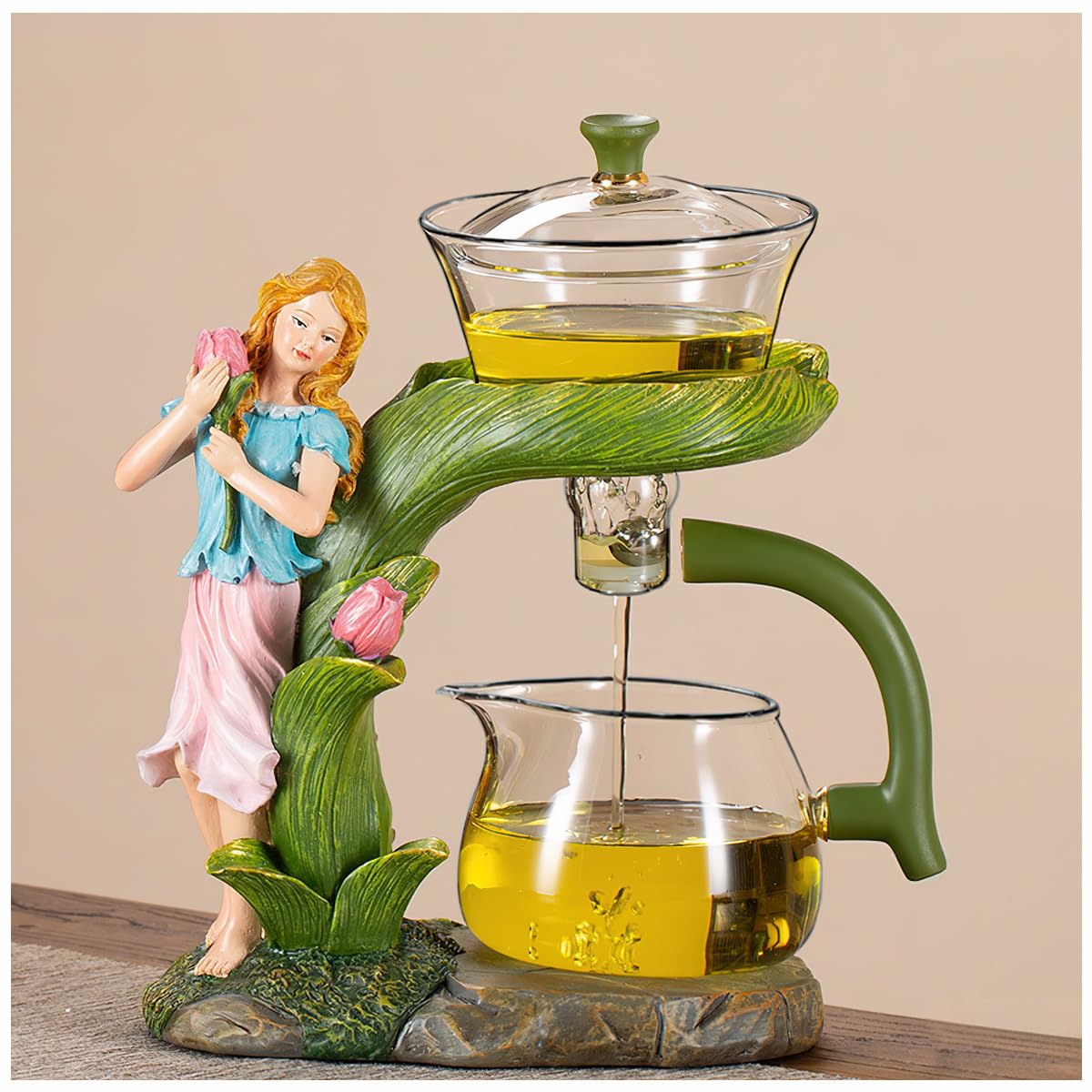 Magnetic Glass Tea Pot, Lazy Kungfu Drip Tea Set, Semi Automatic Heat Resistant Teapot, Sturdy High Borosilicate Glass TeaPot, Suitable for home/office Reception Tea Set