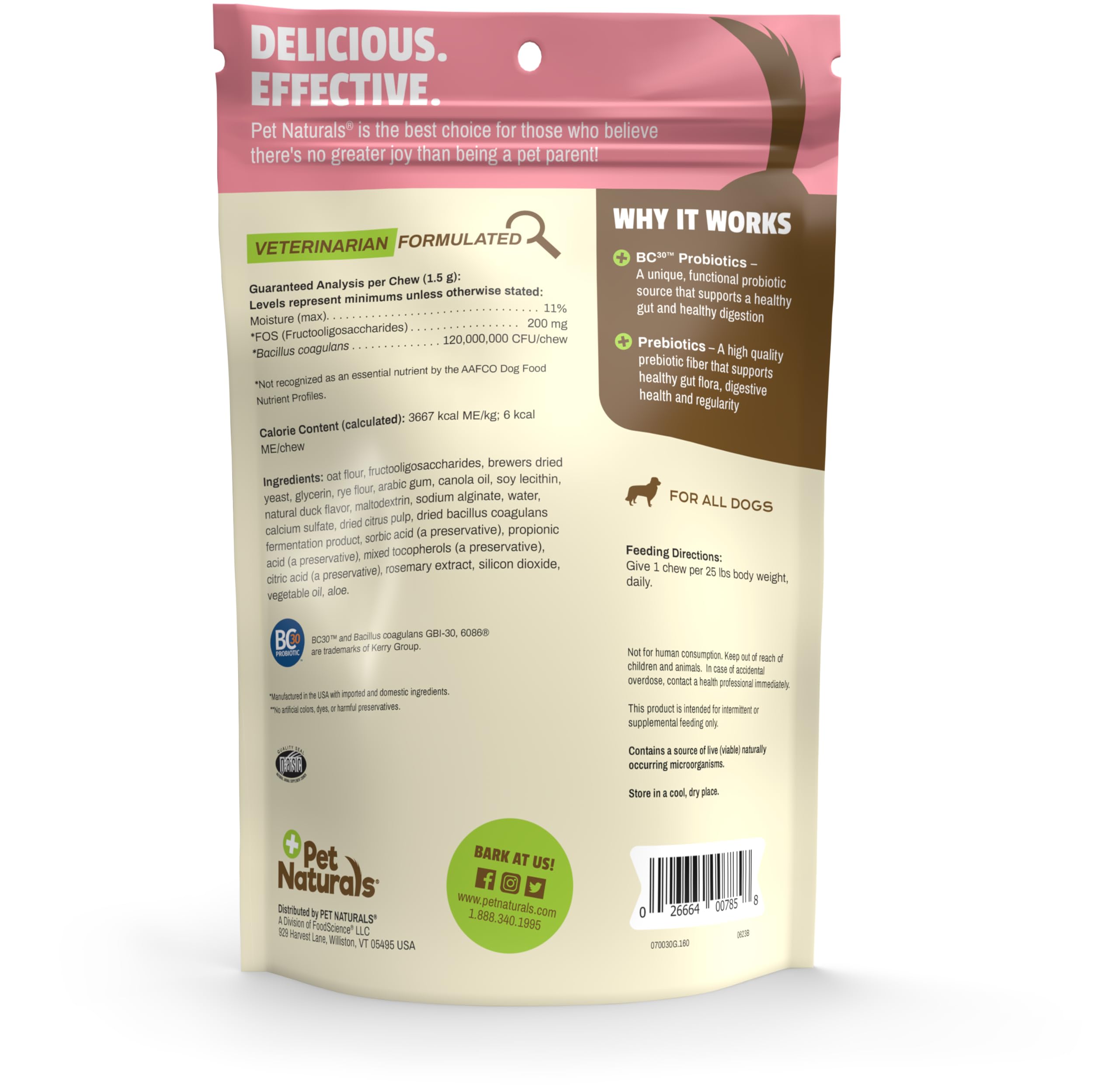 Pet Naturals Probiotiques Quotidiens pour Chiens, saveur Canard, 160 friandises à mâcher – 120 M UFC pré-et probiotiques pour la santé Digestive, la santé intestinale, Le Soutien immunitaire, la