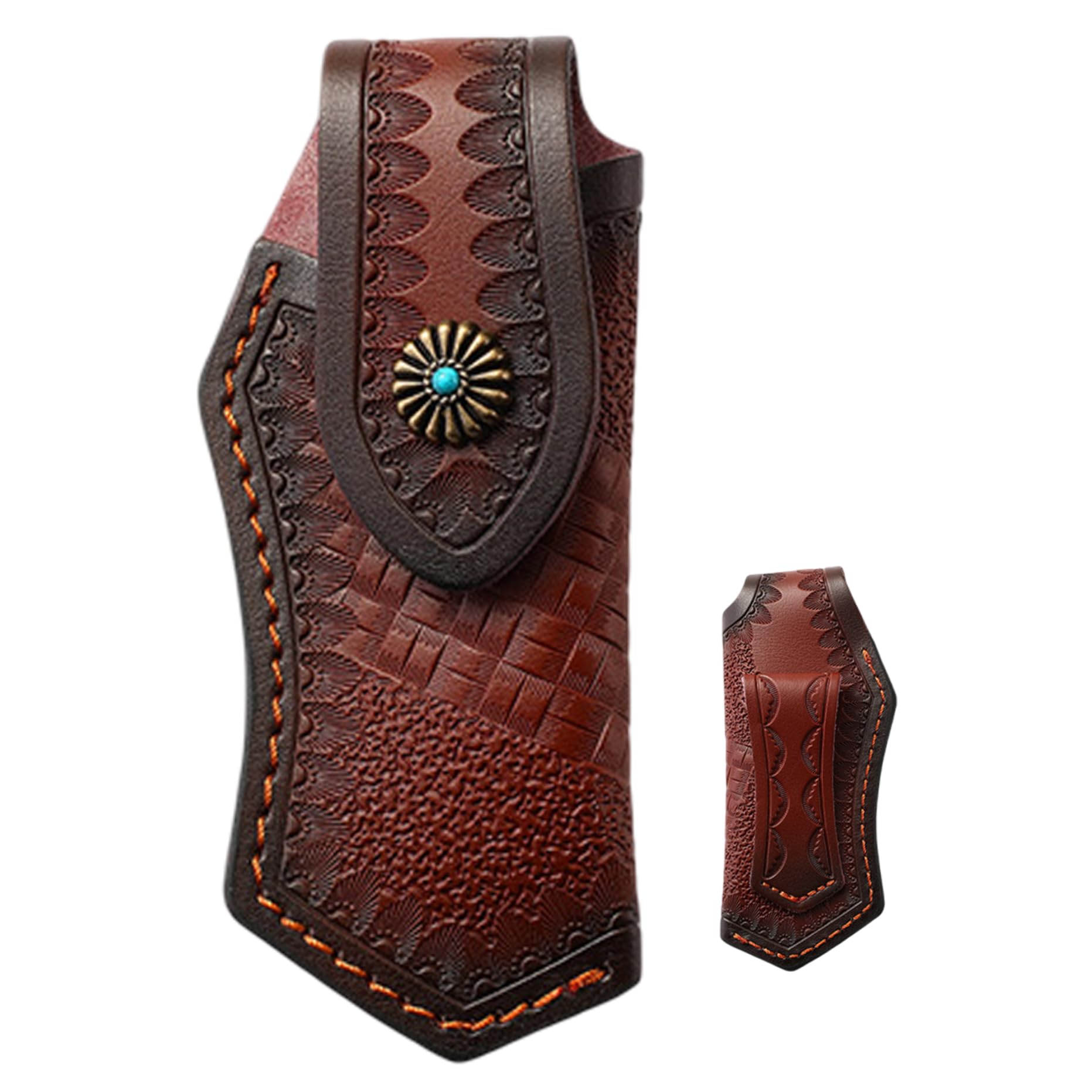 Funda para cuchillo, bolsa para cuchillos, bolsa para herramientas de bolsillo EDC, funda de bolsillo de cuero de vaca para almacenamiento tallado de plantas curtidas del Día del Padre