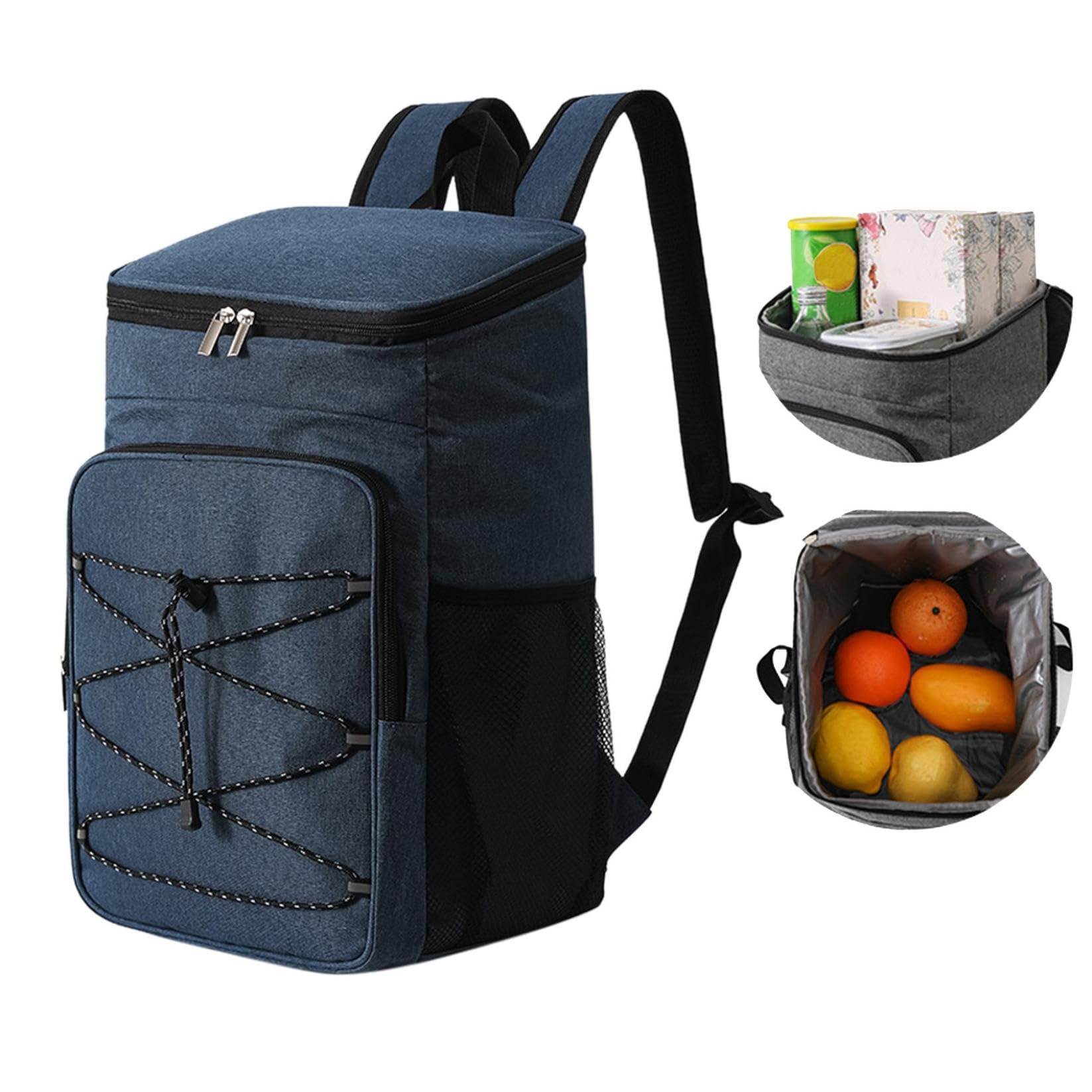 Cooler Backpack Insulated Lunch Bag, Large Capacity Leakproof Cool Bag for Beach Picnic Camping BBQ, Water-proof 600D Oxfords Backpack with Shoulder Straps​​ (Navy)