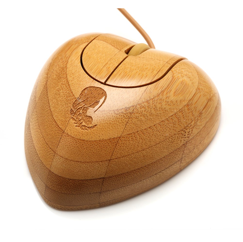 Sengu Heart Bamboo Corded Mouse, USB Wired Optical Mouse for Laptop, Computer (Virgo)